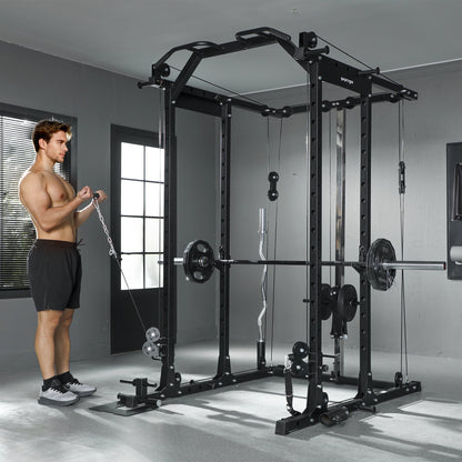 SPORTNOW Lat Pull-Down Home Gym Machine with Cable Crossover for Home Strength Training, Black