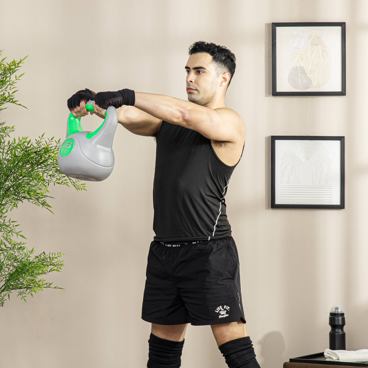 SPORTNOW Kettlebell, 16kg Kettle Bells with Handle for Home Gym Weight Lifting and Strength Training, Green and Grey