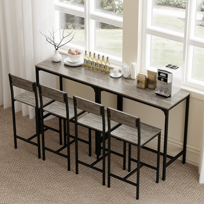 HOMCOM 3-Piece Bar Table Set with 2 Stools, Industrial Breakfast Bar Set with Footrest, Backrest for Dining Room, Small Space