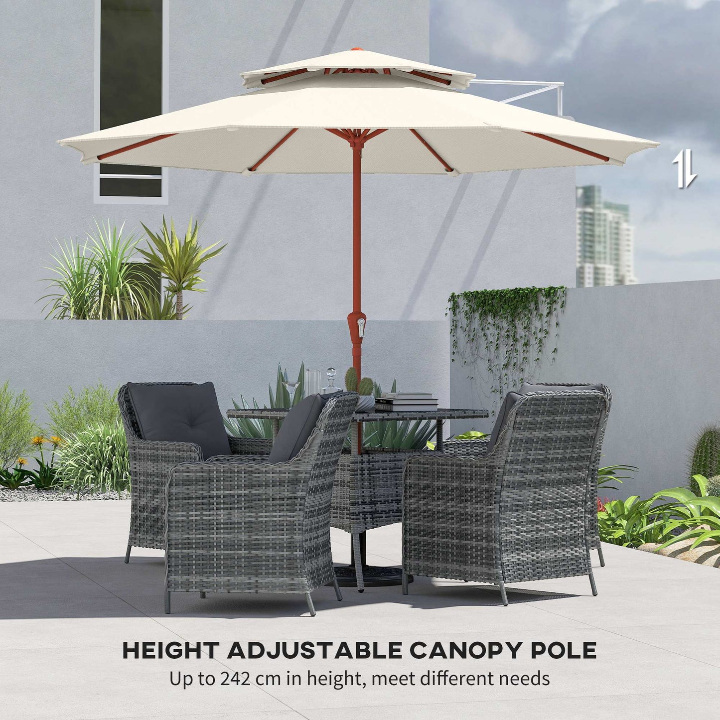 Outsunny 2.7 m Garden Parasol with Double Top Outdoor Market Table Umbrella with Crank System, Cream White--ChewyGames-ChewyGames