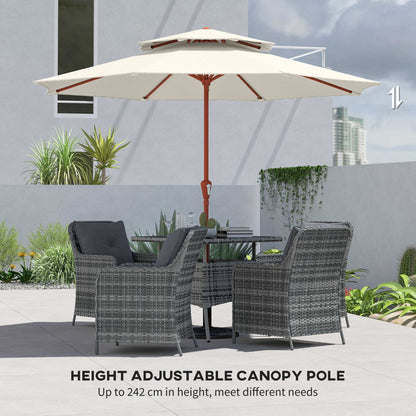 Outsunny 2.7 m Garden Parasol with Double Top Outdoor Market Table Umbrella with Crank System, Cream White--ChewyGames-ChewyGames