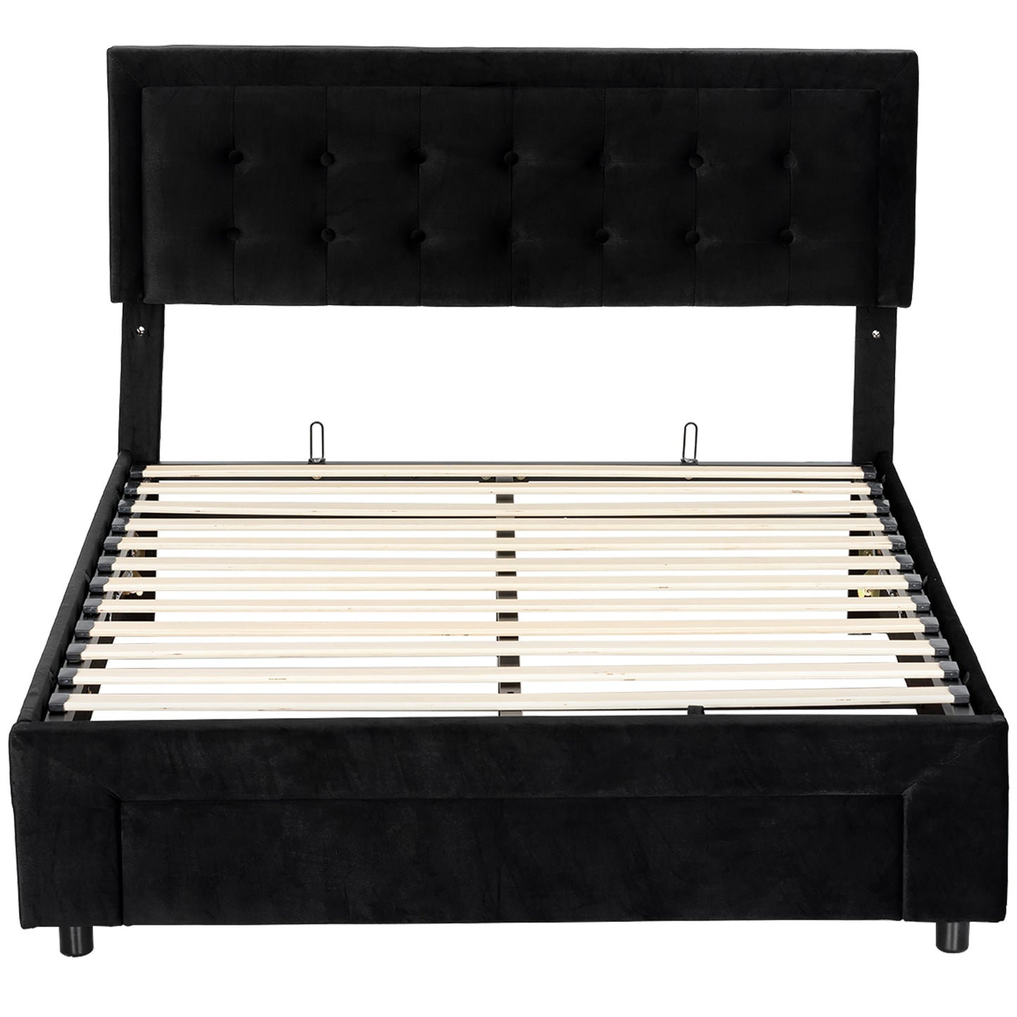 HOMCOM PU Leather King Size Ottoman Bed Frame, with Front Drawer - Black