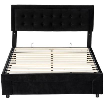 HOMCOM PU Leather King Size Ottoman Bed Frame, with Front Drawer - Black