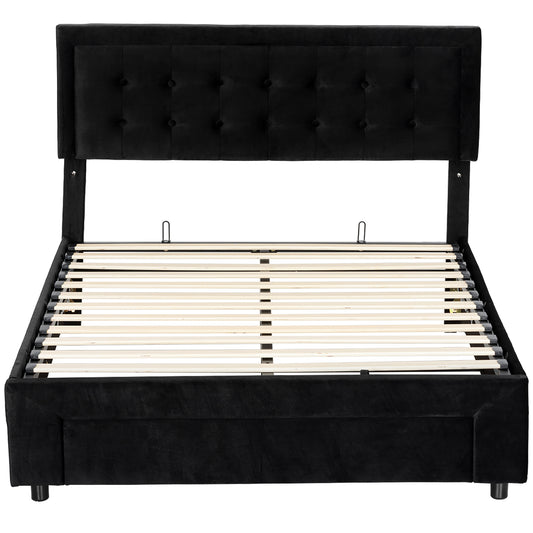 HOMCOM PU Leather King Size Ottoman Bed Frame, with Front Drawer - Black