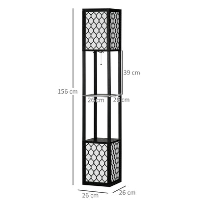HOMCOM Floor Lamp with Shelves, Modern Tall Standing Lamps with Fabric Lampshade, Chain Switch and Dual Light for Living Room, Bedroom, Bulb not Included, Black