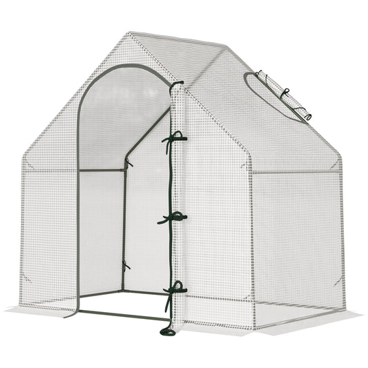 Outsunny Walk In Tomato Greenhouse Garden Outdoor Mini Greenhouse Flower Planter Steel Frame with Zipped Door & Window, PE Cover, 180 x 100 x 168CM,  White