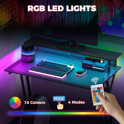 HOMCOM Two-Level LED Gaming Desk - Black