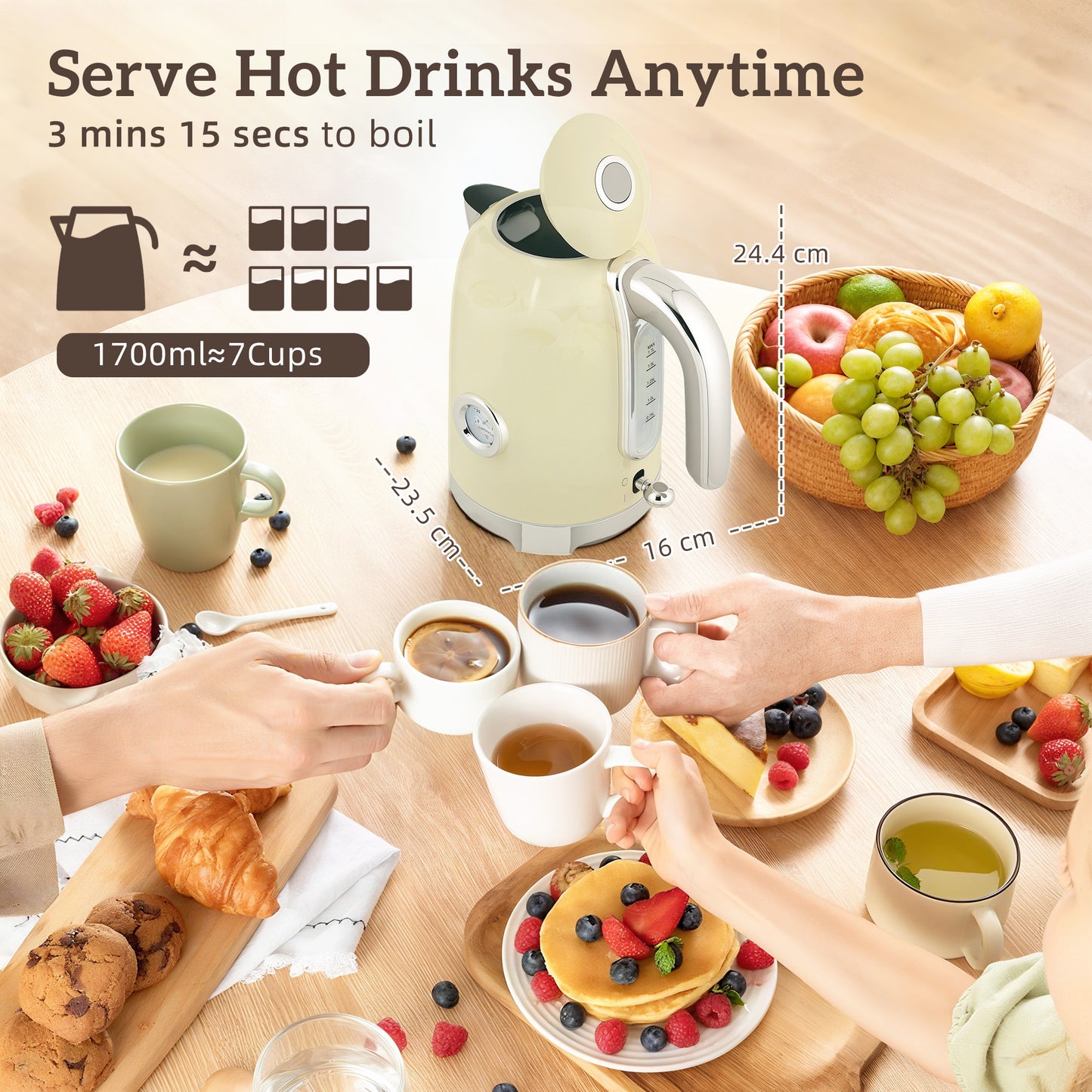 HOMCOM Retro 3000W Kettle and Toaster Set - Cream--ChewyGames-ChewyGames