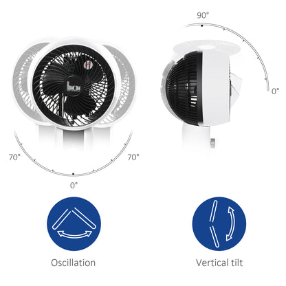 HOMCOM 9'' Air Circulator Fan 3 Speed, 70° Oscillation 90° Vertical Tilt, Carry Handle, Pedestal Fan, Pedestal Fan for Living Room, Bedroom, Office, White and Black
