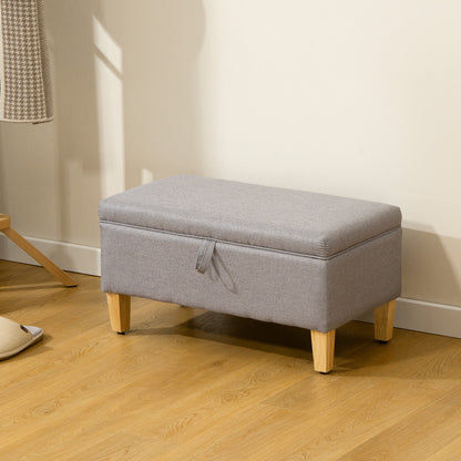 HOMCOM 30L Linen Storage Ottoman Padded Footstool with Rubberwood Legs for Storage Box, Bed End, Shoe Bench, Seating, Light Grey