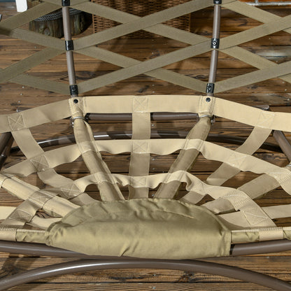 Outsunny 2 Seater Egg Chair Outdoor, Folding Weave Garden Furniture Chair with Cushion, Cup Pockets - Khaki