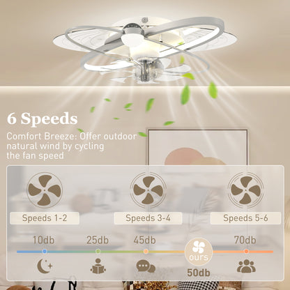 HOMCOM Ceiling Fan with Light and Remote, 3 Colour Temperatures, LED Mount Ceiling Fan Light for Bedroom, Silver Tone