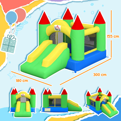 HOMCOM Nylon Inflatable Bouncy Castle, Fire and Water Resistant, Puncture-proof, Multi-Colour