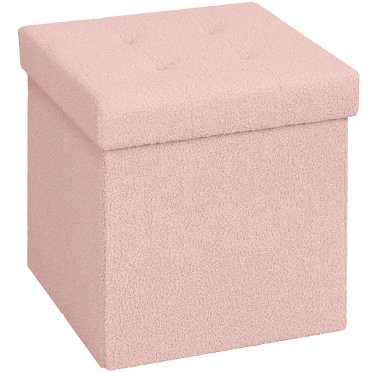 HOMCOM Foldable Sherpa Fleece Storage Ottoman - Pink--ChewyGames-ChewyGames