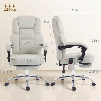 HOMCOM Office Chair with 6-point Vibration Massage and Heat, Fabric Desk Chair with Footrest, High Back, Cream White-Office Chairs-ChewyGames-ChewyGames