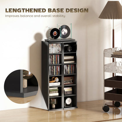 HOMCOM Set of 2 CD Media Display Shelf Unit Tower Rack with Adjustable Shelves, High Gloss Black