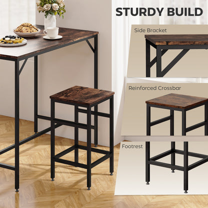 HOMCOM 5-Piece Breakfast Bar Table and Stools Set, Kitchen Bar Table Set with High Table and 4 Stools, Space Saving Compact Dining Furniture for Small Spaces, Rustic Brown