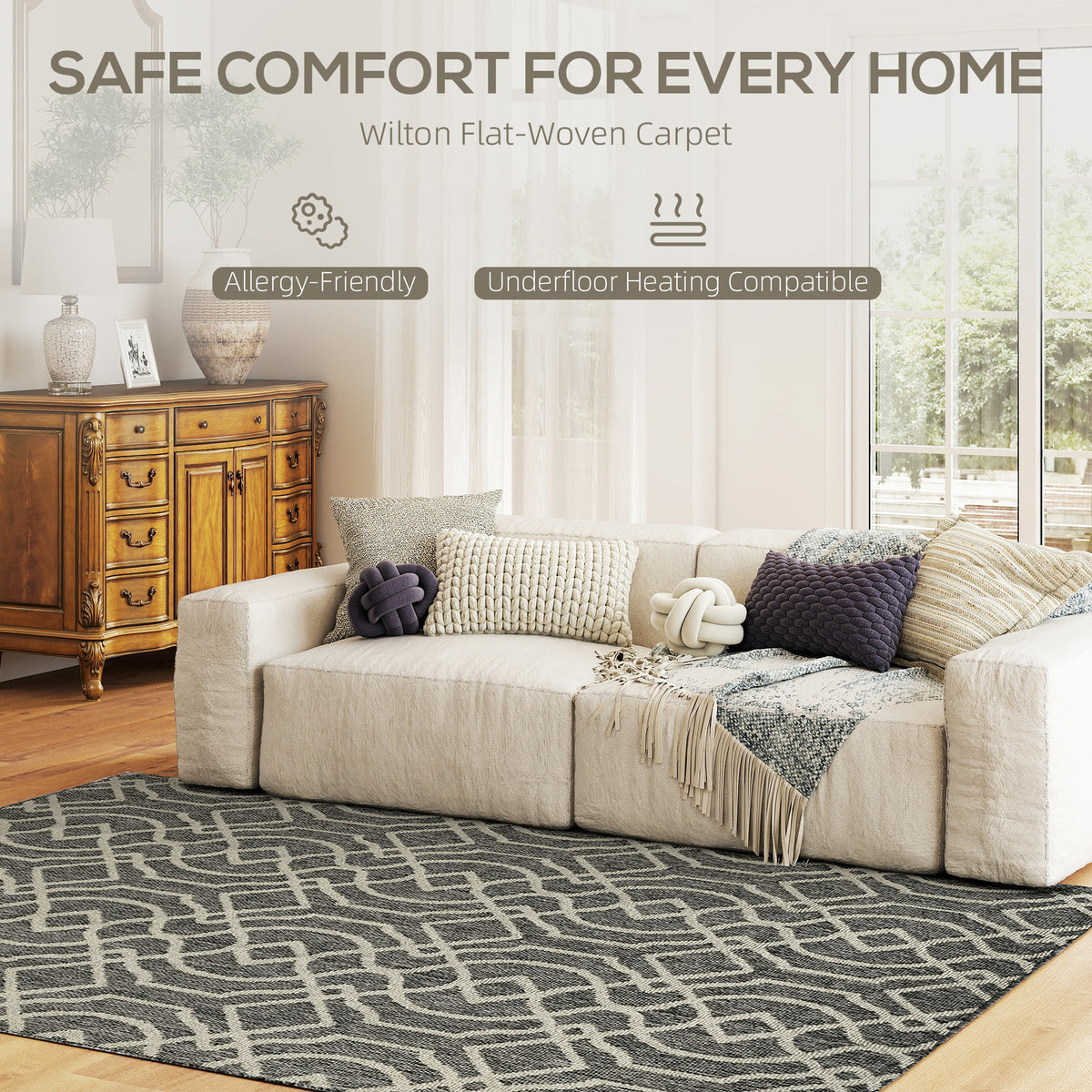 HOMCOM UV Resistant Indoor & Outdoor Area Rug, Easy-Cleaning Machine Washable Rug with Geometric Pattern for Patio, Garden, Kitchen, Bathroom or Living Room, 230 x 160 cm, Grey