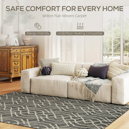 HOMCOM UV Resistant Indoor & Outdoor Area Rug, Easy-Cleaning Machine Washable Rug with Geometric Pattern for Patio, Garden, Kitchen, Bathroom or Living Room, 230 x 160 cm, Grey