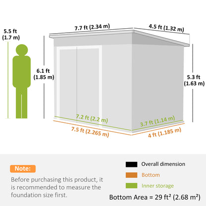Outsunny 7.5 x 4.3ft Metal Garden Storage Shed, Waterproof Outdoor Shed with Triple Lockable Door, Gloves, Vents, Green
