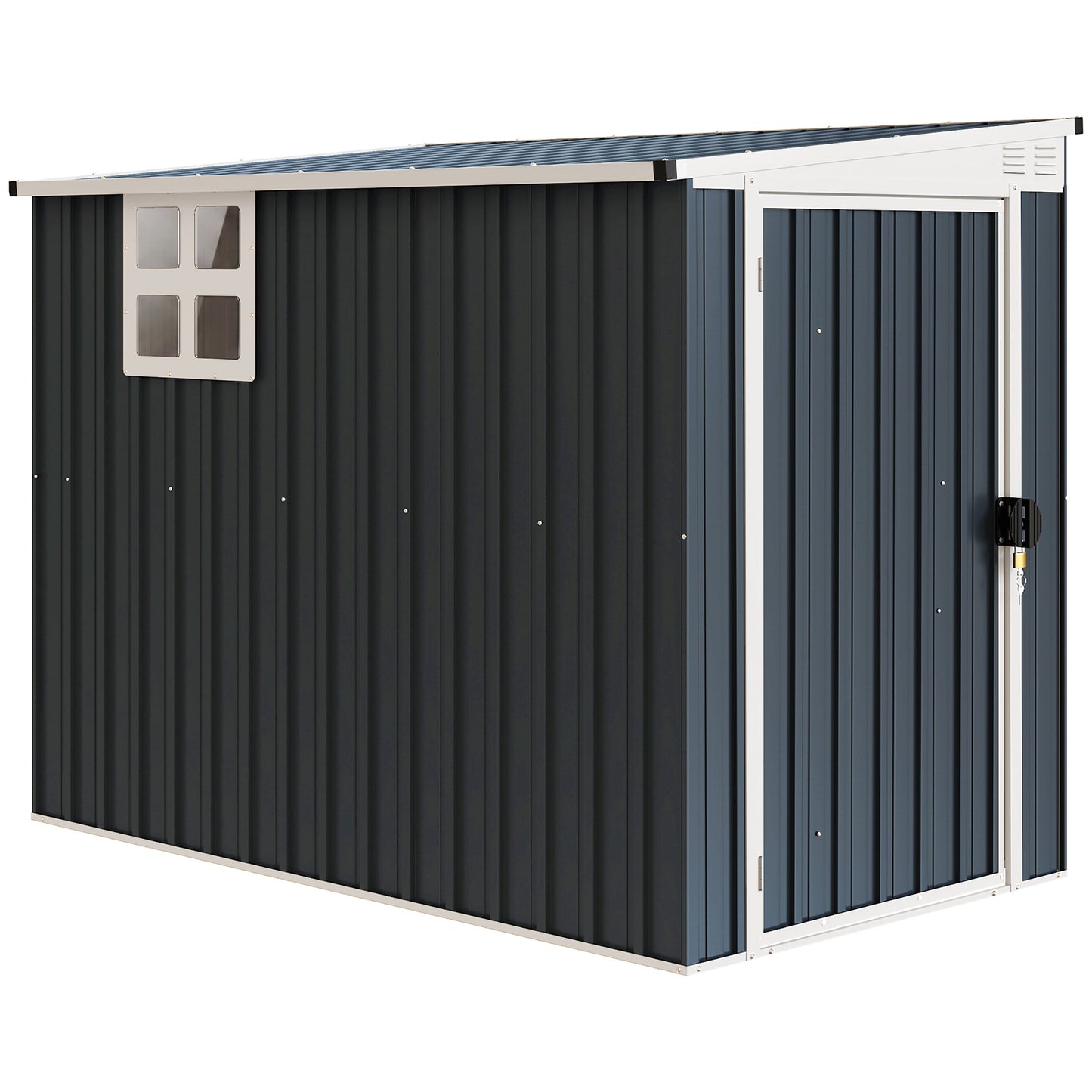 Outsunny 7.6 x 4ft Garden Metal Shed, Outdoor Storage Shed with Window, 2 Vents and Lockable Door for Garden, Patio, Dark Grey