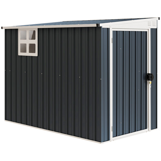 Outsunny 7.6 x 4ft Garden Metal Shed, Outdoor Storage Shed with Window, 2 Vents and Lockable Door for Garden, Patio, Dark Grey