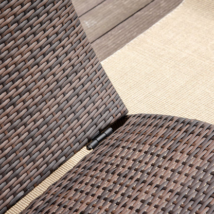 Outsunny Folding Sun Lounger, PE Rattan Garden Lounger Chair with Soft Padded Cushion, Ergonomic Curved Design Sun Bed for Balcony, Garden, Brown