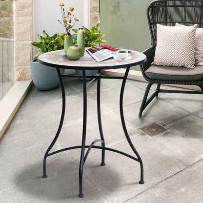 Outsunny 60 cm Mosaic Garden Table, Small Round Outdoor Side Table with Ceramic Top, Plant Stand for Patio, Balcony, Orange and White