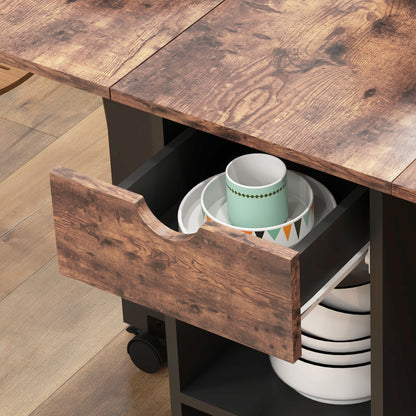 HOMCOM Folding Dining Table, Drop Leaf Table for Small Spaces, Foldable Table with Drawer and Storage Shelves for Kitchen, Dining Room, Rustic Brown--ChewyGames-ChewyGames