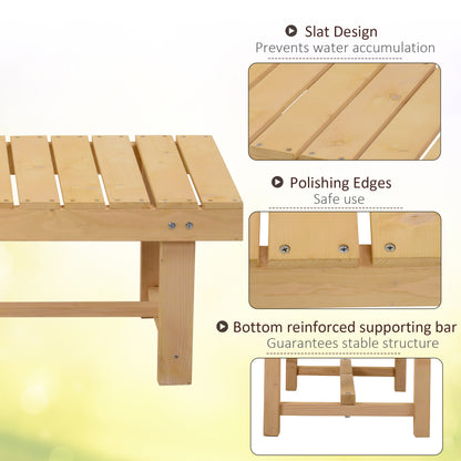 Outsunny Wooden Garden Benches, 2 Seater Outdoor Benches, Fir Wood Backless Patio Loveseat with Slatted Seat for Park, 110 x 38 x 35 cm, 3 Pieces, Natural Wood Finish