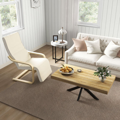 HOMCOM Wooden Armchair, Upholstered Linen Lounge Chair with Adjustable Footrest & Removable Cushion, Poang Chair for Living Room, Cream White