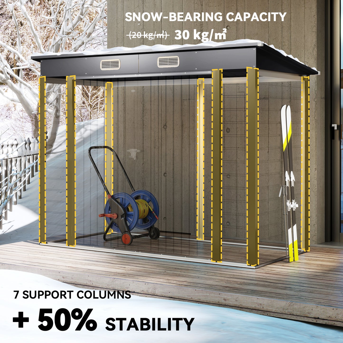 Outsunny 3.7 x 7.9ft Galvanised Steel Shed, with Latched Door and Padlock - Grey