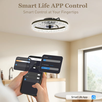 HOMCOM Ceiling Fan with Lights, Dimmable LED Mount Ceiling Fan Light with Remote App Control for Bedroom, Black--ChewyGames-ChewyGames