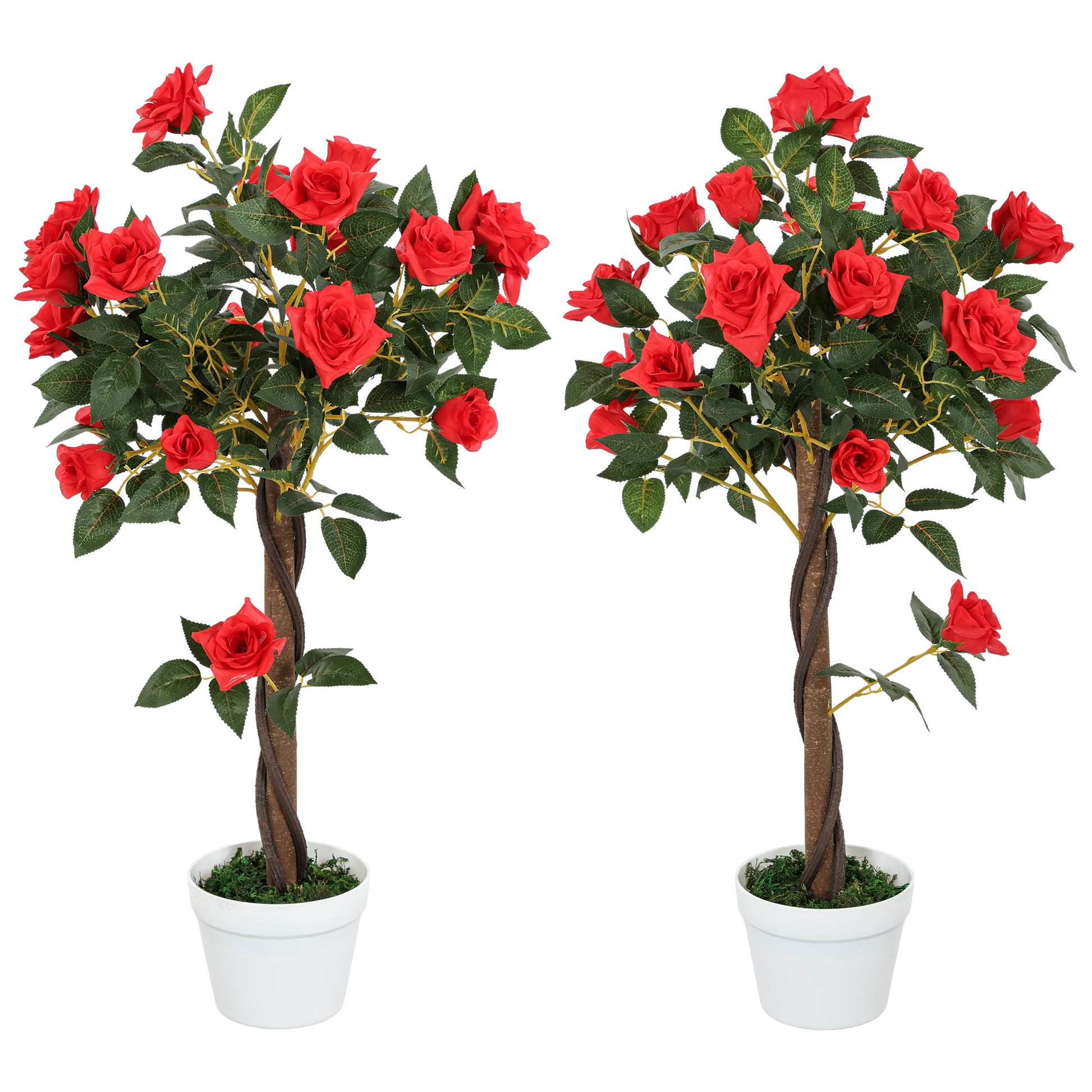 Outsunny Set of 2 Artificial Plants White Rose Floral in Pot, Fake Plants for Home Indoor Decor, 90cm, Red--ChewyGames-ChewyGames