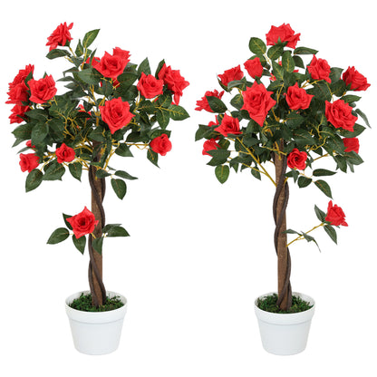 Outsunny Set of 2 Artificial Plants White Rose Floral in Pot, Fake Plants for Home Indoor Decor, 90cm, Red--ChewyGames-ChewyGames