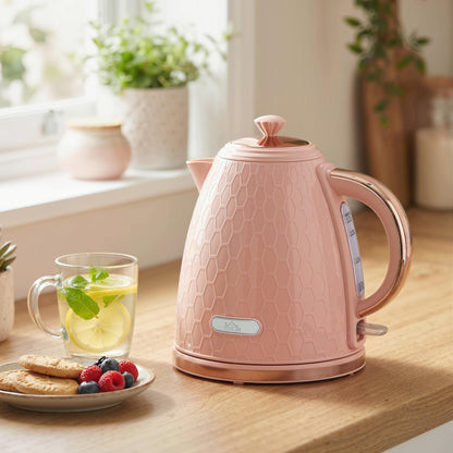 HOMCOM 3kW Rapid Boil Honeycomb Kettle - Light Pink