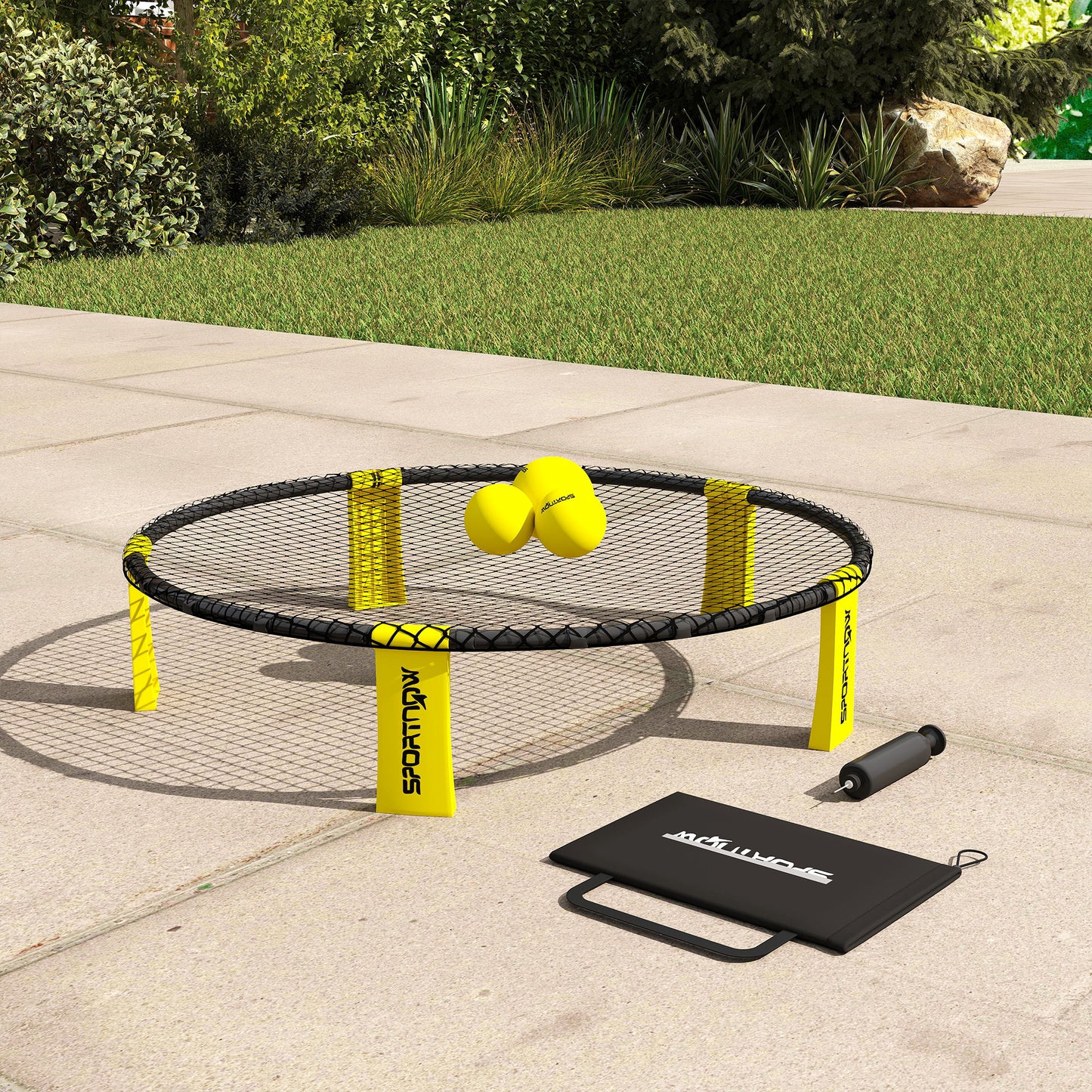 SPORTNOW Spike Game Set, Mini Beach Games Set with Net, 3 Balls and Ball Pump, Portable with Carrying Bag for Outdoor Team Sports, Yellow