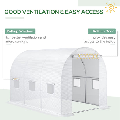 Outsunny 3 x 2 x 2m Polytunnel Greenhouse Replacement Cover ONLY Winter Garden Plant PE Cover for Tunnel Walk-in Greenhouse with Roll-up Windows Door Outdoor, White