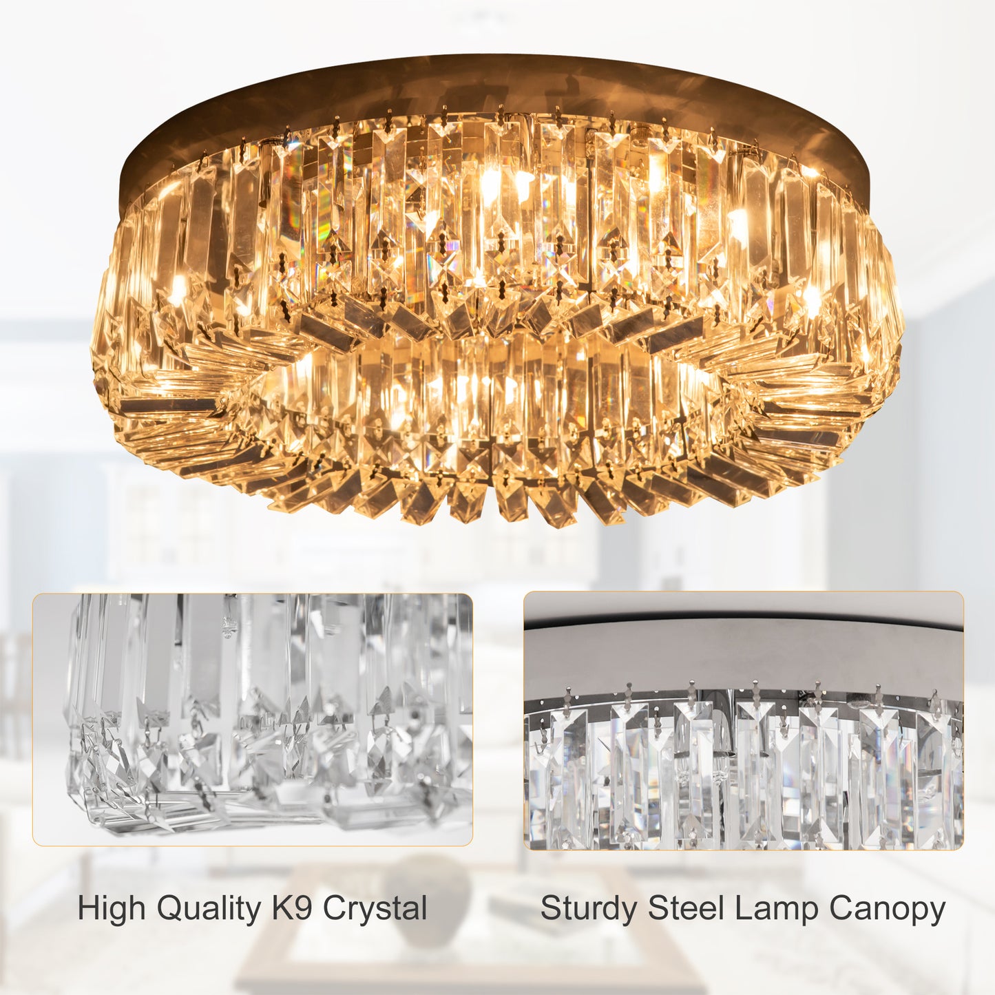 HOMCOM Crystal Chandeliers with Crystal Pendants, 8-Light Ceiling Light for Living Room, Bedroom Dining Room, Silver Tone