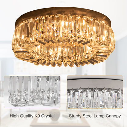 HOMCOM Crystal Chandeliers with Crystal Pendants, 8-Light Ceiling Light for Living Room, Bedroom Dining Room, Silver Tone