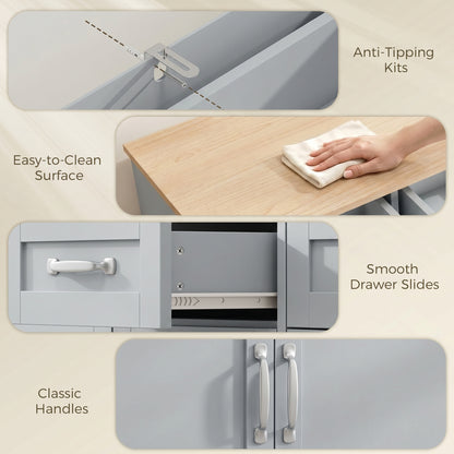 HOMCOM Sideboard Buffet Cabinet, 140 cm Kitchen Storage Cabinet with 4 Drawers, 4 Doors and 2 Adjustable Shelves, Grey