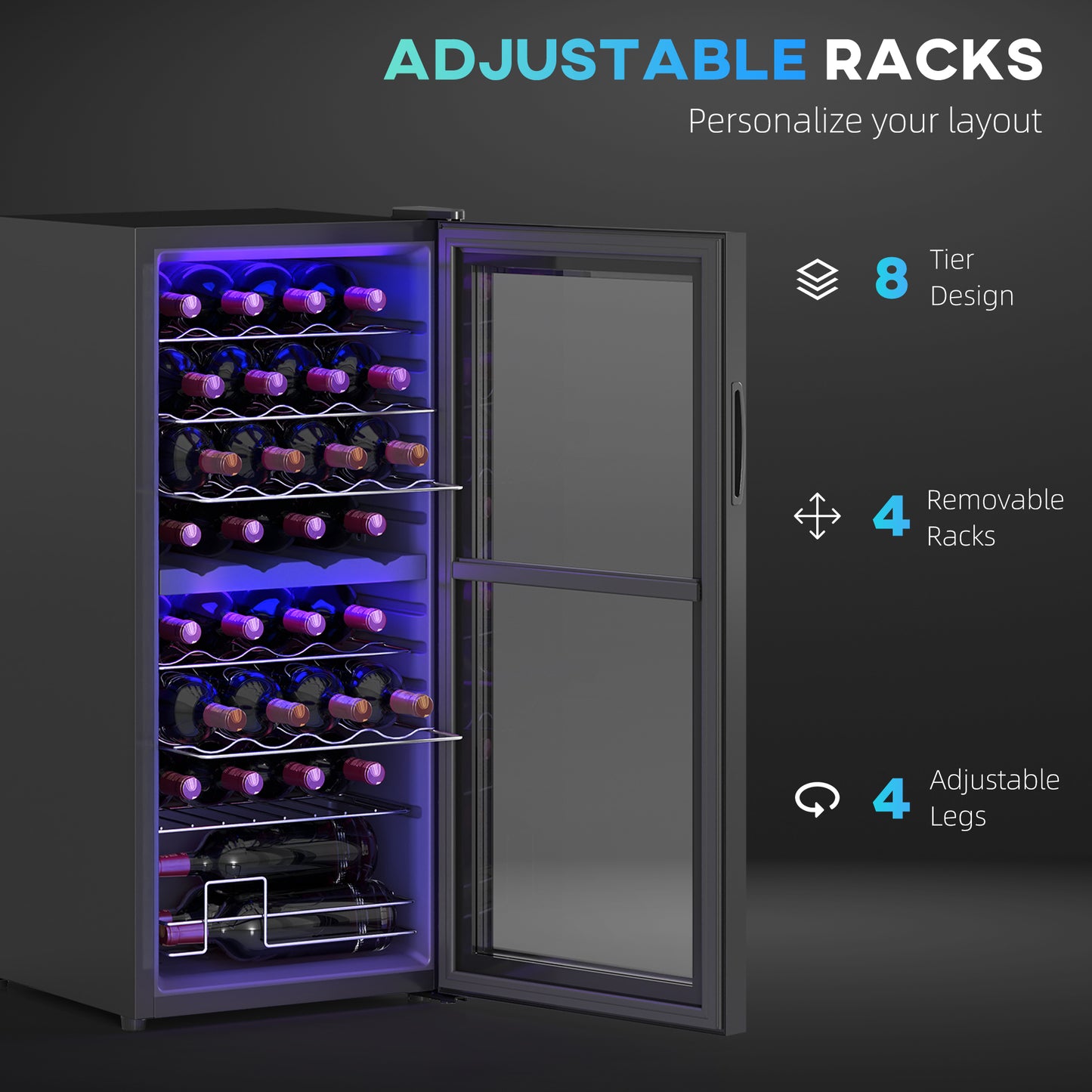 HOMCOM 32 Bottle Dual Zone 5-18℃ Wine Fridge - Black