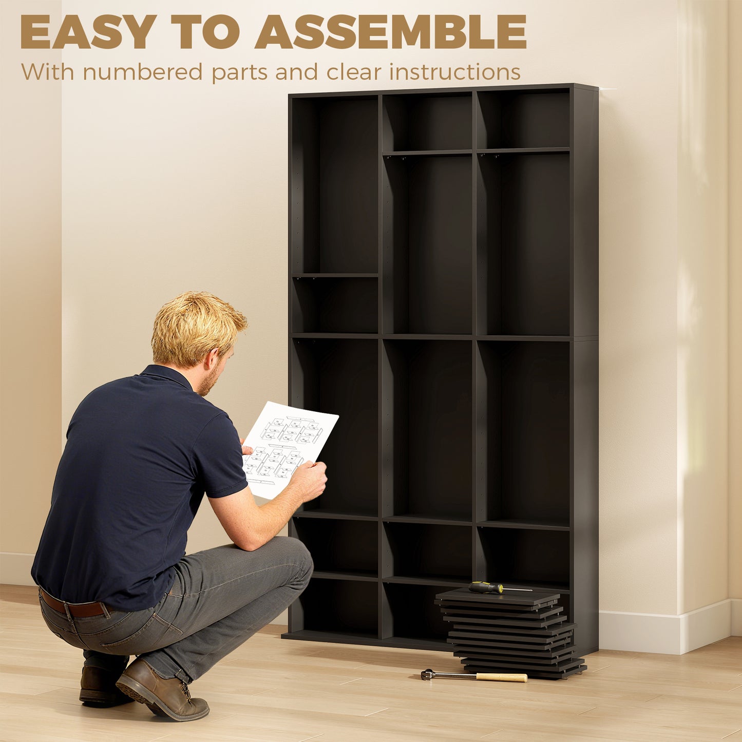 HOMCOM 835 CD/500 DVD Storage Unit, Blu-ray Media Storage Shelf with 27 Compartments and 21 Adjustable Shelves, Black