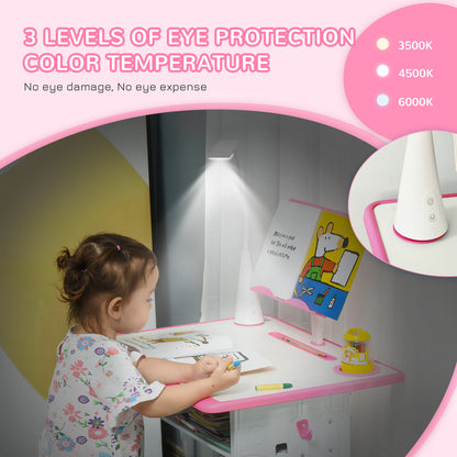 HOMCOM Kids Desk and Chair Set Adjustable Height Study Table Set with Drawer, Book Stand, Pen Slot - Pink