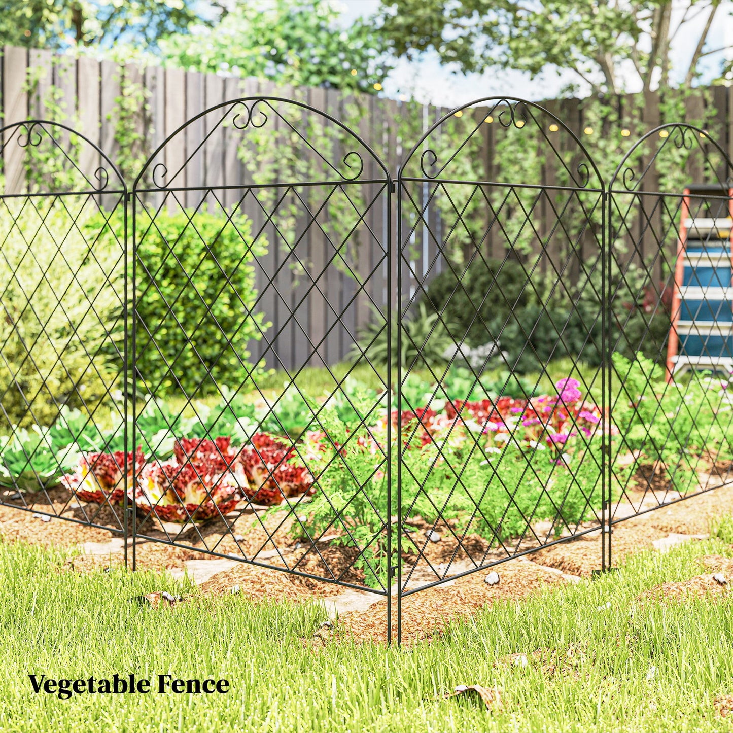 Outsunny 43in x 11.5ft Decorative Garden Fencing,  4PCs Rustproof Metal Wire Outdoor Picket Fence Panels, Black
