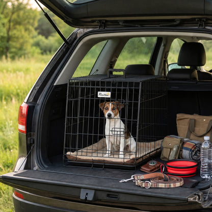 PawHut 30"(76 cm) Car Dog Crate Collapsible Slanted Travel Small Dog Cage with Tray & Handle 76L x 48W x 53H cm