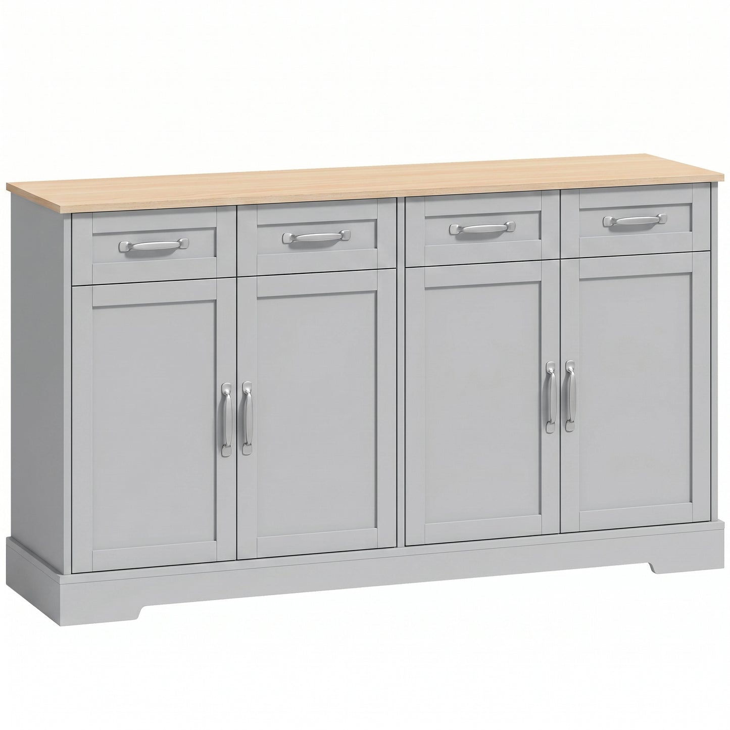 HOMCOM Sideboard Buffet Cabinet, 140 cm Kitchen Storage Cabinet with 4 Drawers, 4 Doors and 2 Adjustable Shelves, Grey