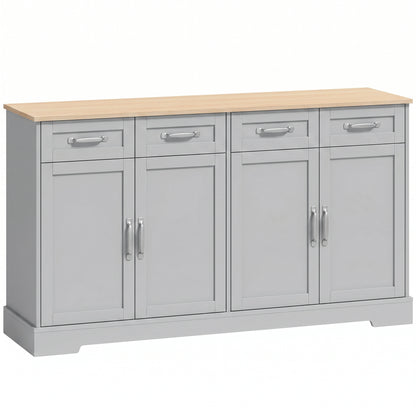 HOMCOM Sideboard Buffet Cabinet, 140 cm Kitchen Storage Cabinet with 4 Drawers, 4 Doors and 2 Adjustable Shelves, Grey