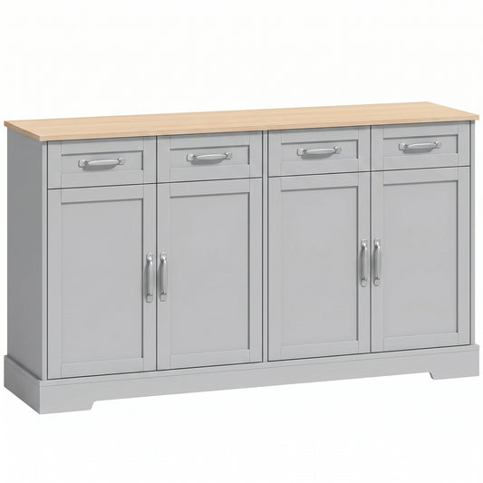 HOMCOM Sideboard Buffet Cabinet, 140 cm Kitchen Storage Cabinet with 4 Drawers, 4 Doors and 2 Adjustable Shelves, Grey