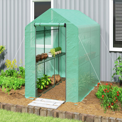 Outsunny 120 x 186cm Walk-In Greenhouse, with Shelves - Green